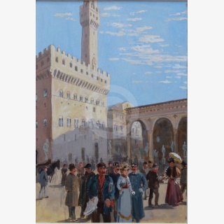 Drei Werke 1. Palazzo Vecchio, Florenz, 2. Stadtansicht, Italien, 3. Italienische Landschaft