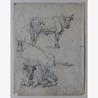 Konvolut: Drei Werke, Zwei Landschaftsdarstellungen und eine Tierstudie mit drei Kühen