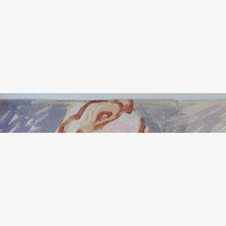 Junge Frau nach links mit roten Wangen, rotem Pullover und Weste