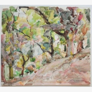 Konvolut, 3 Landschaften: 1. B�ume, 2. B�ume am Hang, 3. B�ume vor H�usern