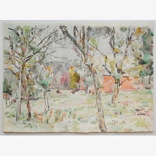 Konvolut, 3 Landschaften: 1. B�ume, 2. B�ume am Hang, 3. B�ume vor H�usern