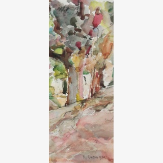 Konvolut, 3 Landschaften: 1. B�ume, 2. B�ume am Hang, 3. B�ume vor H�usern