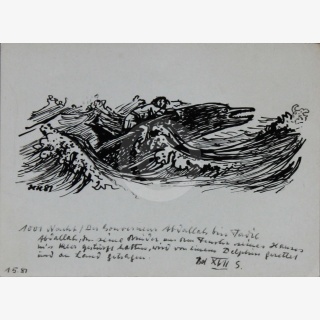 Vier Zeichnungen: Märchen aus 1001 Nacht: Abdallah Ibn Fadil 1, 2,4 u. 5.
