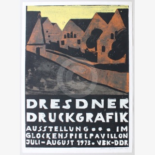 Originalplakat Dresdner Druckgrafik Ausstellung 1973 im Glockenspielpavillon